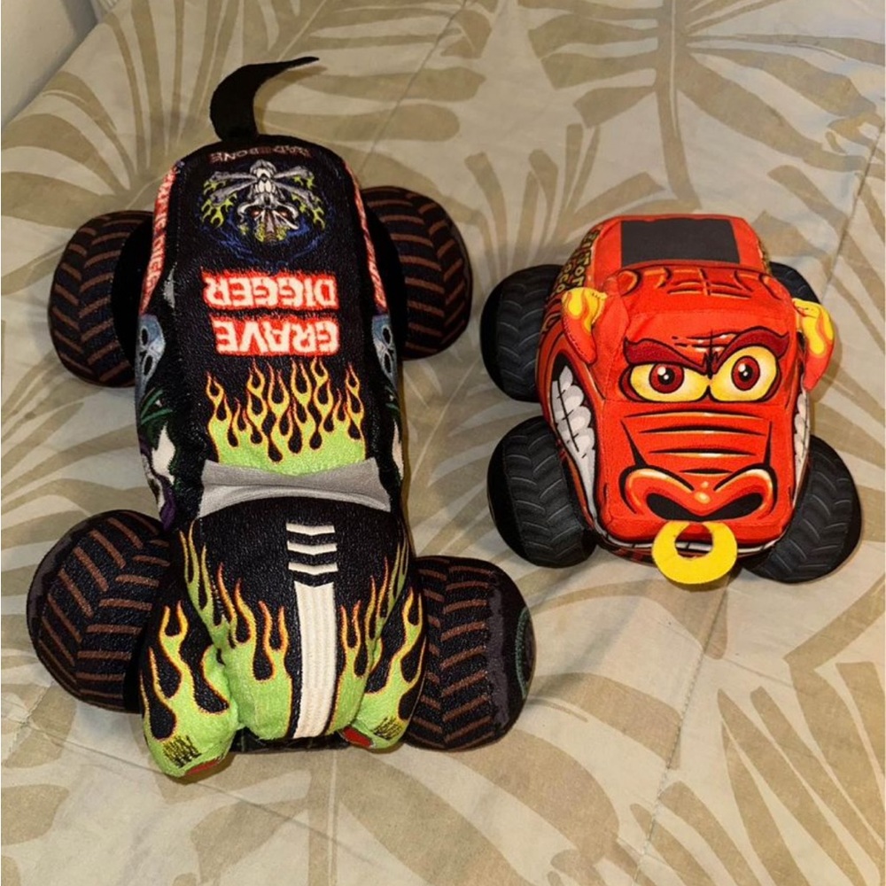 Plush Monster truck, gravedigger, and Toro Loco
